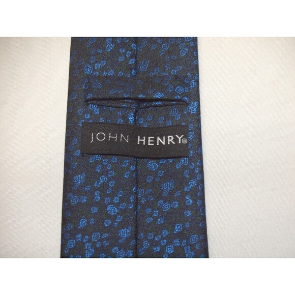 John Henry Necktie Textured Unusual Pattern Blue like Bubbles on Black RARE Tie - Picture 3 of 7
